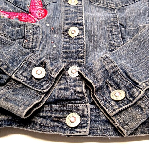 Arizona Jean Co. Girls Medium Denim Jacket Butterfly Embroidery Light Wash EUC - Picture 6 of 10